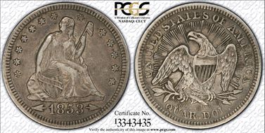 1853 25C Arrows and Rays XF40