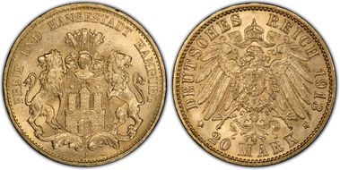 1913-J 20 Mk J-212  Au MS64