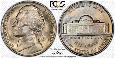 1939 5C Reverse of 1940 MS65