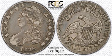 1828 50C Square 2, Small 8s, Lg. Letters XF40