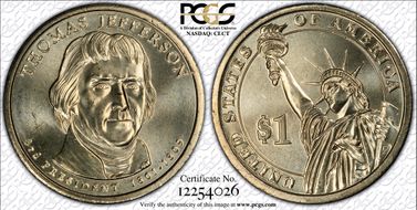 2007-D $1 Weak Edge Lettering Jefferson - Position A- First Day of Issue MS67