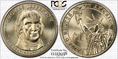 2007-D $1 Thomas Jefferson Position A MS67