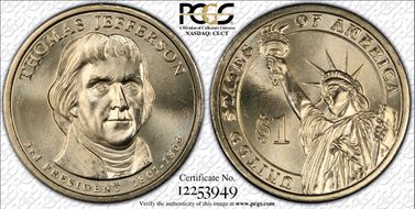 2007-D $1 Thomas Jefferson Position B MS67