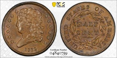 1832 1/2C C-1 MS65BN