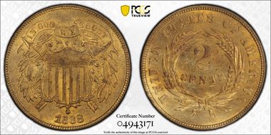 1868 2C MS64+ RD
