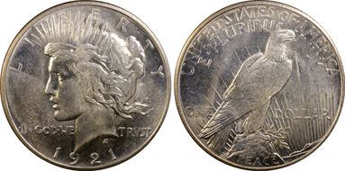 1921 $1 High Relief, Peace MS65