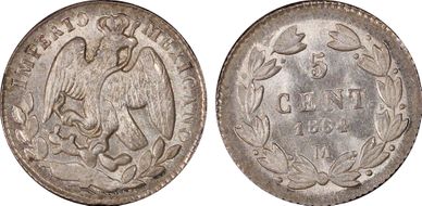1864-M 5C Maxmilian KM-385.1 MS66