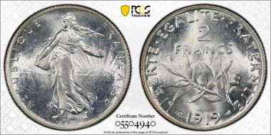 1919 2 Fr Gad-532 F-266 MS66