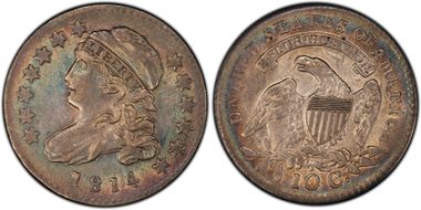 1814 10C Small Date AU55