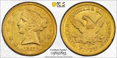 1861-D $5 AU55