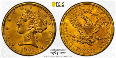 1901-S $5 MS64