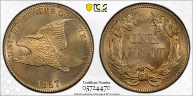 1857  1C Obverse of 1856, FS-401a MS66