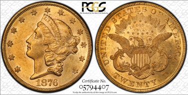1876 $20 AU58