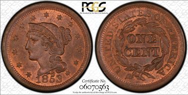 1853 1C Newcomb 13 MS64RB