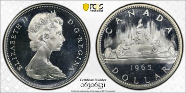 1965 S$1 Type 4 Lg Beads, Pt 5 Ag PL67DCAM