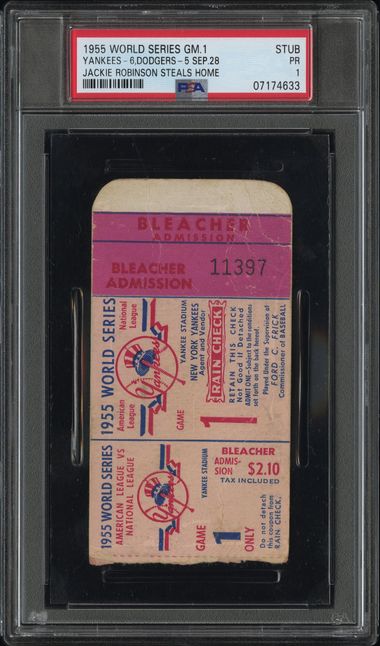 1955 World Series Gm.1 Yankees-6,Dodgers-5 Sep.28 Jackie Robinson Steals Home Ticket Stub, PSA 1