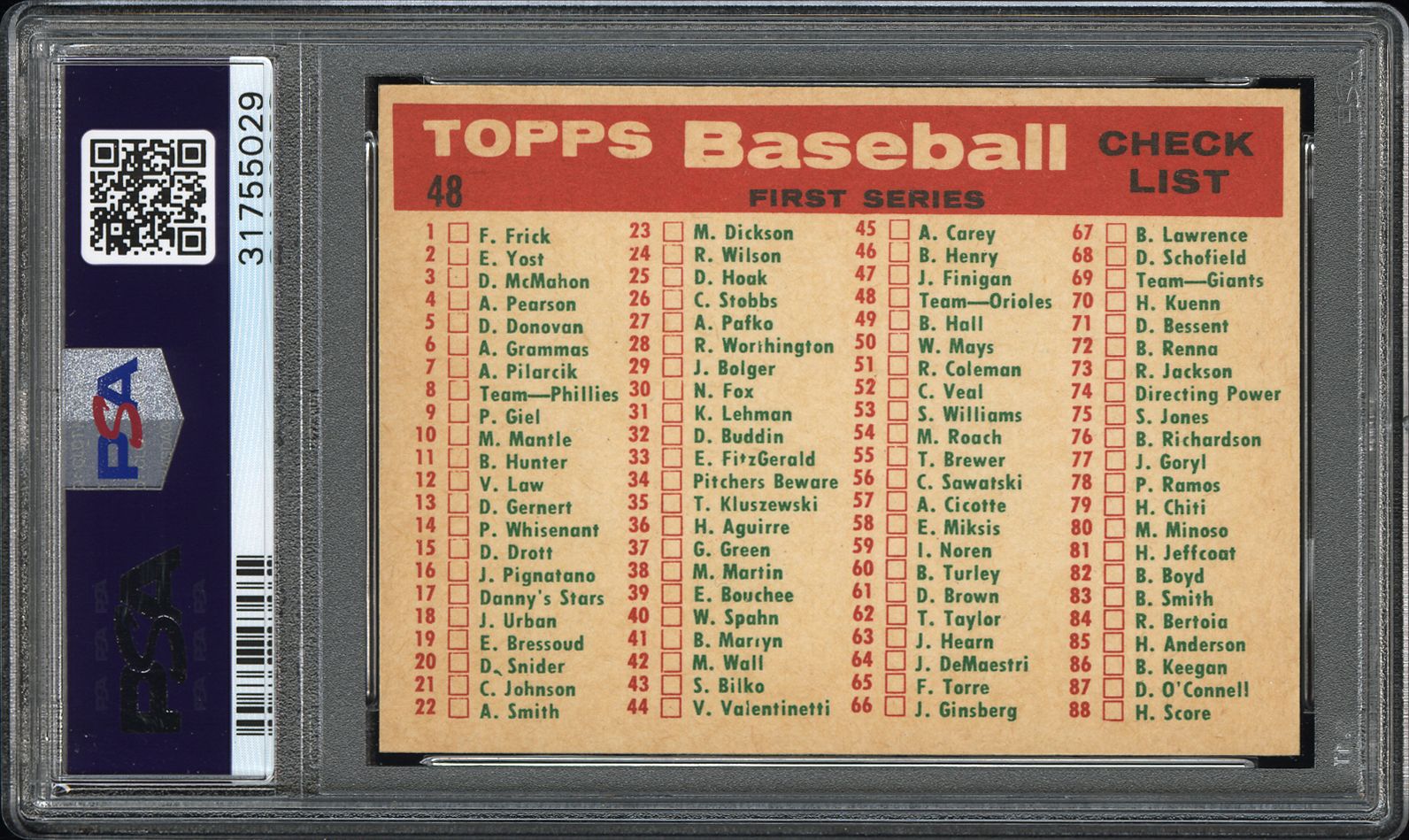 Baseball - 1959 Topps Baltimore Orioles: Spark's 59 Orioles Set Image ...