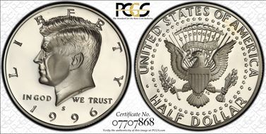 1996-S 50C Silver PR70DCAM