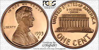 1993-S 1C PR70DCAM