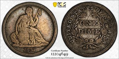 1837 10C Seated, Large Date VF20