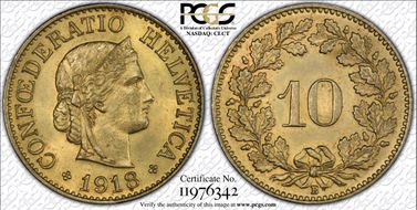 1918 B 10 Rap Brass MS65