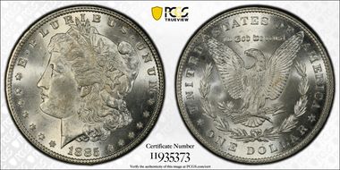 1885 $1 VAM 1A, Pitted Reverse MS64
