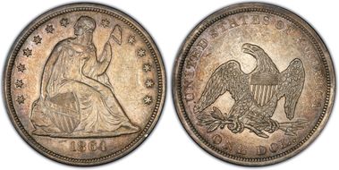 1864 $1 AU50