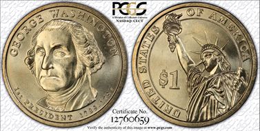 (2007) $1 G Wash 1st Day of Issue Missing Edge Lettering MS66