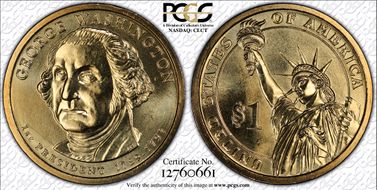 (2007) $1 Missing Edge Lettering George Washington MS66