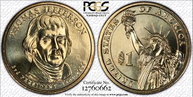 2007-D $1 Weak Edge Lettering Jefferson - Position A- First Day of Issue MS66