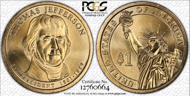 2007-P $1 Weak Edge Lettering Jefferson - Position B- First Day of Issue MS66