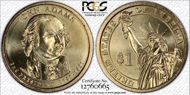 (2007) $1 Missing Edge Lettering John Adams-1st day of Issue MS65