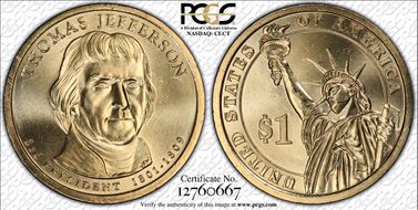 2007-P $1 Partial Edge Lettering Jefferson - Position A MS66