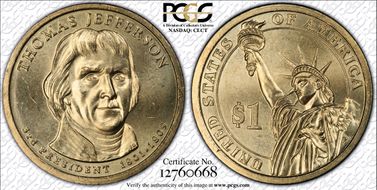 2007-P $1 Partial Edge Lettering Jefferson - Position B MS66