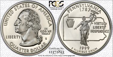 1999-S 25C Pennsylvania Silver PR69DCAM