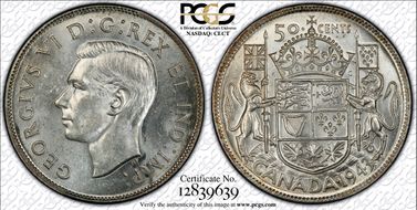 1943 50C Wide Date AU58