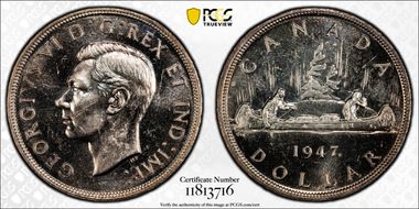 1947 S$1 Maple Leaf Doubled HP MS62