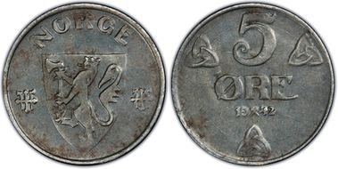 1942 5 Øre AU50