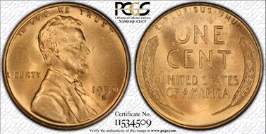 1950-S 1C MS65RD