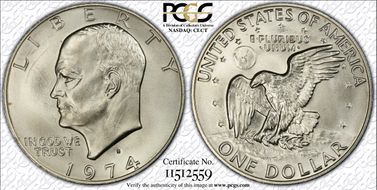 1974-S $1 Silver MS68