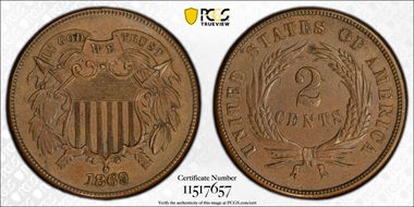 1869 2C AU58+ BN