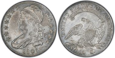 1807 50C Capped Bust, Large Stars AU53