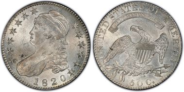 1820 50C Sq. 2, Lg Date, Knob 2 AU58