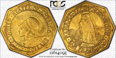 1915-S $50 Panama-Pacific, Octagonal AU55