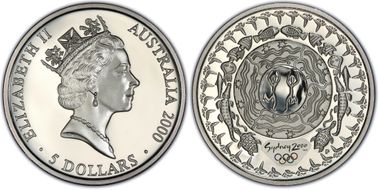 2000-P $5 Olympic - Dancers in circle PR69DCAM