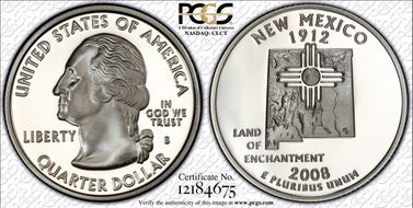 2008-S 25C New Mexico Silver PR70DCAM