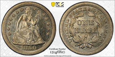 1850-O 10C F-101 Large O AU58+