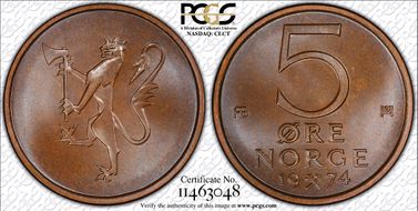 1974 5 Øre MS67BN