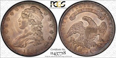 1834 50C O-115a Sm Date, Sm Letters AU53