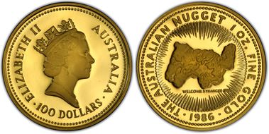 1986-P $100 Nugget Au PR67DCAM